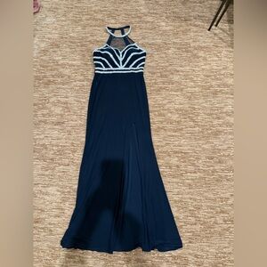 Elegant Navy Blue Halter Dress